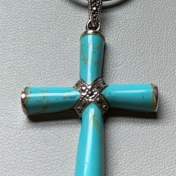 925 STER.,TURQUOISE, MARCASITE NECKLACE 16" 14g 💝 - Picture 2 of 6